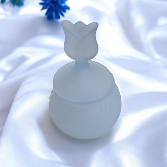 PartyLite Frosted Blue Glass Two Piece Tulip Floral Votive Candle Holder - Picture 1 of 7